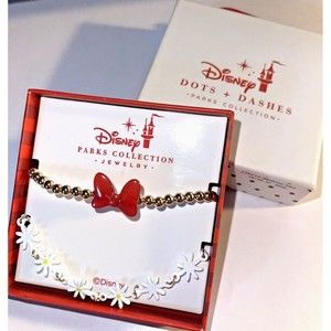 Disney Parks Minnie Dots & Dashes Gold Bead Stretch and Daisy Chain Bracelet Set